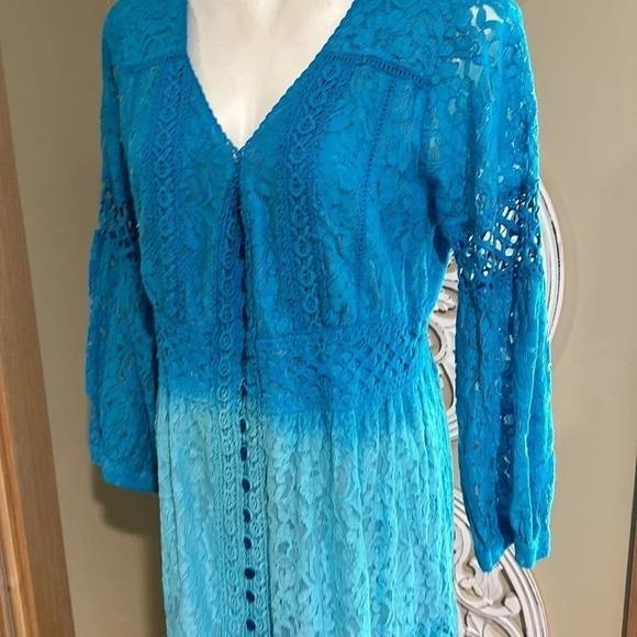 Magic  Lace Blue Ombré Button Vacation Dress - Picture 4 of 8